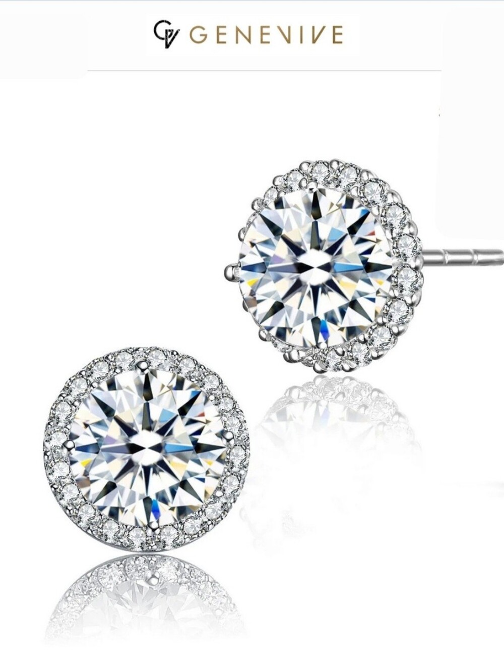 NWT Genevive Sterling silver Cubic Zirconia Halo stud earrings